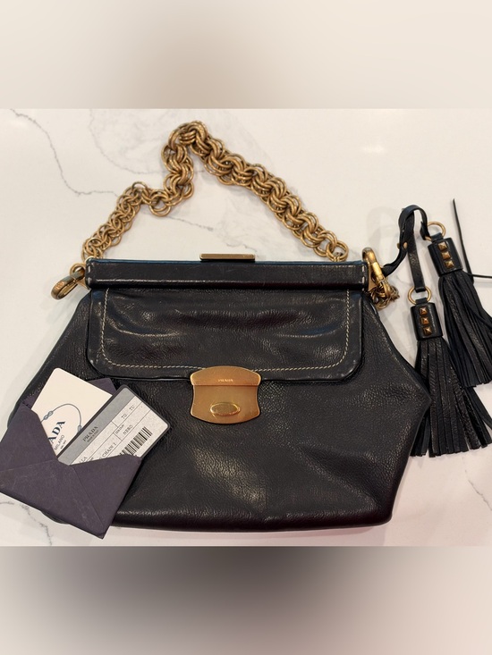 Prada Handbags - Vintage Prada Vitello chain leather shoulder bag in black.